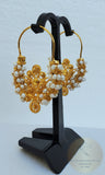 Traditional Croatian Solid Gold Hoop Earrings 14k, Dalmatian Wedding Jewelry - Recine, 14k Gold Filigree Hoops, White Pearl Dangle Hoops - CroatianJewelryCraft