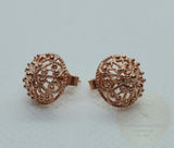 Traditional Croatian Rose Gold Earrings, Solid 14k Pink Gold Filigree Studs, Dubrovnik Filigree Half Ball 14k Gold Studs, Wedding Earrings - CroatianJewelryCraft