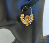 Traditional Croatian Solid Gold Hoop Earrings 14k, Dalmatian Wedding Jewelry - Recine, 14k Gold Filigree Hoops, White Pearl Dangle Hoops - CroatianJewelryCraft
