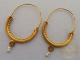 14k Gold Filigree Hoops, Traditional Croatian - Konavle Earrings, 14k Gold Earrings, White Pearl Dangle Hoops In 14k Gold, Wedding Jewelry - CroatianJewelryCraft