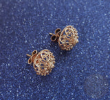 Traditional Croatian Rose Gold Earrings, Solid 14k Pink Gold Filigree Studs, Dubrovnik Filigree Half Ball 14k Gold Studs, Wedding Earrings - CroatianJewelryCraft