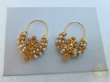 Traditional Croatian Solid Gold Hoop Earrings 14k, Dalmatian Wedding Jewelry - Recine, 14k Gold Filigree Hoops, White Pearl Dangle Hoops - CroatianJewelryCraft