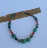 Chunky Turquoise Necklace, Salmon Red Coral Necklace, Large Bead Gemstone Necklace, Old Untreated Mediterranean Coral, Blue Lapis Necklace - CroatianJewelryCraft