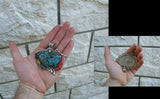 Unique Statement Pendant, Natural Coral Pendant, Multi Gemstone Pendant ( Turquoise, Onyx, Yellow Opal, Labradorite ), Vintage Pendant - CroatianJewelryCraft