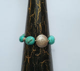 Chunky Turquoise  Bracelet, Sterling Silver Bracelet w Handmade Flower Element, Gemstone Bracelet, Natural Turquoise Statement Bracelet - CroatianJewelryCraft