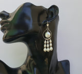 Long Dangle White Pearl Earrings, Freshwater Pearl Chandelier Earrings, Sterling Silver Pearl Earrings, Unique Handmade Wedding Earrings - Traditional Croatian Jewelry