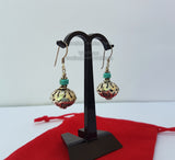 Sterling Silver Turquoise Earrings, Natural Gemstone Earrings, Silver Ball Earrings, Handmade Dangle Earrings - Traditional Croatian Jewelry