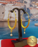 Croatian Filigree Hoop Earrings, Gold Plated Hoop Earrings, Pearl Dangle Hoops, Wedding Earrings, 24k Gold Plated Sterling Silver Earrings - Traditional Croatian Jewelry