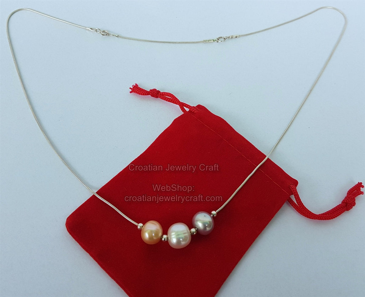 Floating Freshwater Pearl Chain Necklace - Red Retro Jewelry