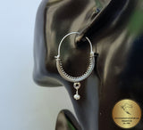 Croatian Hoop Earrings, Sterling Silver Filigree Hoops, White Pearl Dangle Hoops, Konavle Earrings, Dubrovnik Jewelry, Wedding Jewelry