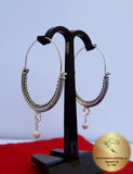 Croatian Hoop Earrings, Sterling Silver Filigree Hoops, White Pearl Dangle Hoops, Konavle Earrings, Dubrovnik Jewelry, Wedding Jewelry