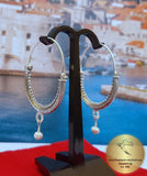 Croatian Hoop Earrings, Sterling Silver Filigree Hoops, White Pearl Dangle Hoops, Konavle Earrings, Dubrovnik Jewelry, Wedding Jewelry
