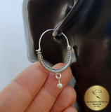 Croatian Hoop Earrings, Sterling Silver Filigree Hoops, White Pearl Dangle Hoops, Konavle Earrings, Dubrovnik Jewelry, Wedding Jewelry