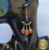 Rustic Boho Earrings, Long Chandelier Salmon Coral Earrings, Unique Handmade Sterling Metalwork Earrings, Untreated Mediterranean Coral - Traditional Croatian Jewelry