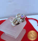 Fire Opal Ring w White Topaz & CZ, Sterling Silver Ring, Flower Ring, Pink Opal Ring, Rose CZ Ring, October Birthstone Ring, Women's Ring - Traditional Croatian Jewelry