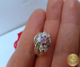 Fire Opal Ring w White Topaz & CZ, Sterling Silver Ring, Flower Ring, Pink Opal Ring, Rose CZ Ring, October Birthstone Ring, Women's Ring - Traditional Croatian Jewelry