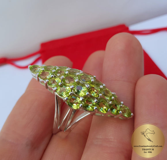 Marquise Peridot Ring, Shield Ring, Wedding Ring, Engagement Ring, Anniversary Rings, Transparent Green Stone Ring, Green Gemstone Ring - Traditional Croatian Jewelry