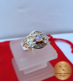 Fire Opal Ring w White Topaz & CZ, Sterling Silver Ring, Flower Ring, Pink Opal Ring, Rose CZ Ring, October Birthstone Ring, Women's Ring - Traditional Croatian Jewelry