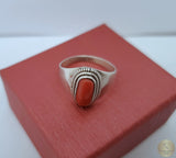 Red Coral Ring, Light Handmade Ring, Simple Ring, Red Stone Ring, Precious Mediterranean Coral, Sterling Silver Ring, Womens Ring, Red Ring
