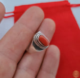 Red Coral Ring, Light Handmade Ring, Simple Ring, Red Stone Ring, Precious Mediterranean Coral, Sterling Silver Ring, Womens Ring, Red Ring