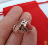 Red Coral Ring, Light Handmade Ring, Simple Ring, Red Stone Ring, Precious Mediterranean Coral, Sterling Silver Ring, Womens Ring, Red Ring