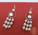 Multicolor Pearl Chandelier Earrings, Long Pearl Earrings, Unique Statement Earrings, Dangle Pearl Bridal Earrings, Sterling Pearl Earrings
