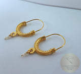 Traditional Croatian Solid Gold Hoop Earrings 14k, Dubrovnik - Konavle Wedding Jewelry, 14k Gold Filigree Hoops, White Pearl Dangle Hoops