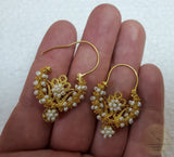 Traditional Croatian Solid Gold Hoop Earrings 14k, Dalmatian Wedding Jewelry - Recine, 14k Gold Filigree Hoops, White Pearl Dangle Hoops