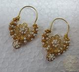 Traditional Croatian Solid Gold Hoop Earrings 14k, Dalmatian Wedding Jewelry - Recine, 14k Gold Filigree Hoops, White Pearl Dangle Hoops