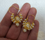 Traditional Croatian Solid Gold Hoop Earrings 14k, Dalmatian Wedding Jewelry - Recine, 14k Gold Filigree Hoops, White Pearl Dangle Hoops