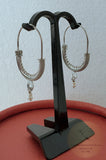 Dubrovnik Filigree Hoop Earrings, Solid White Gold Hoops, 14 k Gold Earrings, Ethnic Croatian Bridal Earrings, Pearl Dangle Hoops 14k