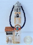 Colorful Small Bead Lapis Bracelet, w Mediterranean Coral & Turquoise Gemstone Bracelet, Sterling Silver Bracelet, Blue Stone Bracelet