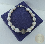 White Pearl Bracelet, Croatian Filigree Ball Bracelet, White Freshwater Pearl Bracelet, Dubrovnik Jewelry, Sterling Silver Bracelet