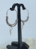 Dubrovnik Filigree Hoop Earrings, Solid White Gold Hoops, 14 k Gold Earrings, Ethnic Croatian Bridal Earrings, Pearl Dangle Hoops 14k