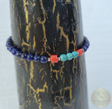 Colorful Small Bead Lapis Bracelet, w Mediterranean Coral & Turquoise Gemstone Bracelet, Sterling Silver Bracelet, Blue Stone Bracelet
