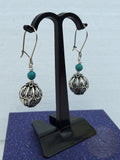 Turquoise Earrings, Simple Gemstone Dangle Earrings, Sterling Silver Turquoise Silver Ball Earrings, Gemstone Jewelry