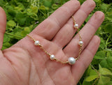 24k Gold Plated Dainty Chain Necklace, Simple White Pearl Neckalce, Sterling Silver Natural Pearl Wedding Jewelry