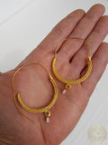 Large 14k Gold Filigree Hoops, Traditional Croatian - Konavle Earrings, White Pearl Dangle Hoops In 14k Gold, Dubrovnik Wedding Jewelry