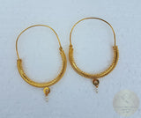 Large 14k Gold Filigree Hoops, Traditional Croatian - Konavle Earrings, White Pearl Dangle Hoops In 14k Gold, Dubrovnik Wedding Jewelry