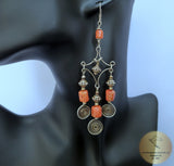 Unique Natural Coral Earrings, Large Coral Earrings, Long Coral Earrings, Orange Coral Earrings, Mediterranean Coral Dangle Earrings, Swirl - CroatianJewelryCraft