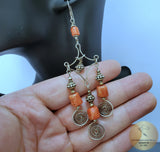 Unique Natural Coral Earrings, Large Coral Earrings, Long Coral Earrings, Orange Coral Earrings, Mediterranean Coral Dangle Earrings, Swirl - CroatianJewelryCraft