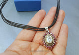 Flower Shaped Ruby Pendant Becklace w White Topaz & Marcasite, Sterling Silver Genuine Gemstone Pendant, Red Stone Pendant, Natural Ruby - CroatianJewelryCraft