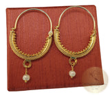 Croatian Filigree Hoop Earrings, Gold Plated Hoop Earrings, Pearl Dangle Hoops, Wedding Earrings, 24k Gold Plated Sterling Silver Earrings