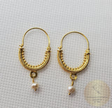 Croatian Filigree Hoop Earrings, Gold Plated Hoop Earrings, Pearl Dangle Hoops, Wedding Earrings, 24k Gold Plated Sterling Silver Earrings