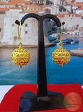 Traditional Croatian Earrings, Filigree Ball Earrings, 24k Gold Plated Dangle Earrings, Dubrovnik Jewelry, Gold Plated Sterling Silver - CroatianJewelryCraft