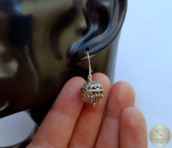 Traditional Croatian Hook Earrings, Oxidized Silver Earrings, Filigree Ball Earrings, Dubrovnik Earrings, Handmade Vintage Earrings - CroatianJewelryCraft