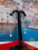 Croatian Hoop Earrings, Sterling Silver Filigree Hoops, White Pearl Dangle Hoops, Konavle Earrings, Dubrovnik Jewelry, Wedding Jewelry - CroatianJewelryCraft