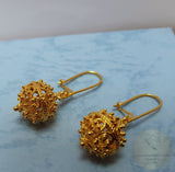 Traditional Croatian Solid 14k Gold Hook Earrings, Dubrovnik Filigree Ball Earrings, Ethnic Wedding Jewelry, Dangle Gold Bridal Earrings