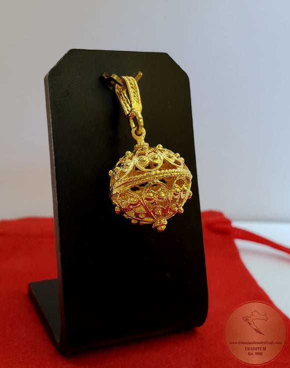 24k Gold Plated Traditional Croatian Jewelry, Dubrovnik Filigree Ball Pendant, Sterling Silver Ball Pendant, Ethno Wedding Jewelry