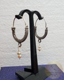 Croatian Hoop Earrings, Sterling Silver Filigree Hoops, White Pearl Dangle Hoops, Konavle Earrings, Dubrovnik Jewelry, Wedding Jewelry